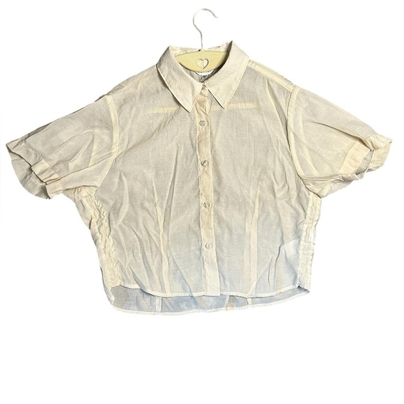 Moussy Cream Short Sleeve Button-Up Blouse S/M - Picture 1 of 6